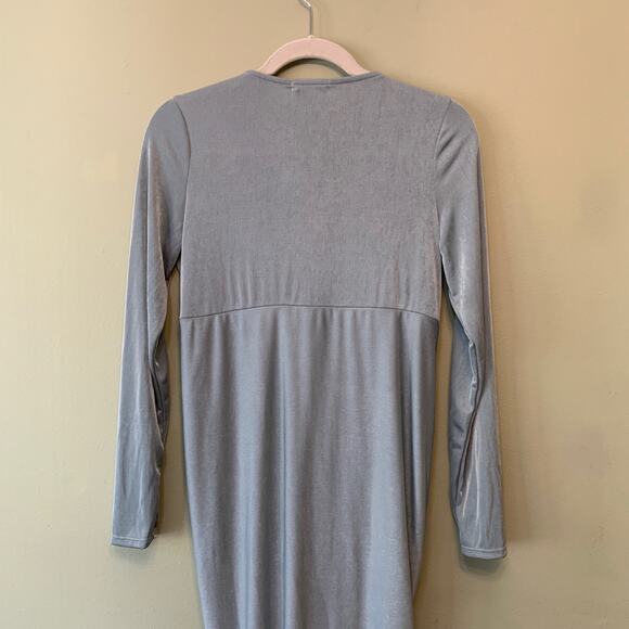 Bump Biddy Dress Maternity M Blue-Gray Drape Jersey Maxi V-Neck Long Sleeves New - Picture 8 of 11